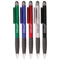 Promotional Stylus Pen, colored barrel and silver accents. Writes in black......
