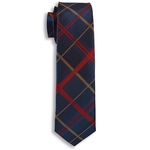 Navy Blue & Red Plaid City Woven Polyester Narrow Tie