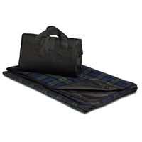 Green and navy blue plaid 50" x 60" fleece/nylon picnic blanket... from ASI...