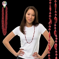 33" metallic red Mardi Gras necklace with red beads and chili... from ASI...