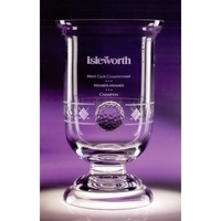 Narrative award made of hand-blown crystal with sparkling quality, raised...