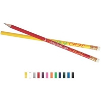 Solid color pencil with colorful wood barrel, gold ferrule, white eraser......