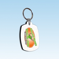 Barrel shaped recycled bottle key tag with recycled tire backing.... from ASI...