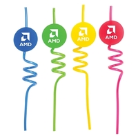 10 1/2" plastic straws in assorted colors with medallion.... from ASI 98360...