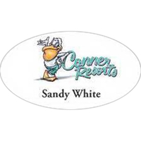 Small, full color .050" thick oval badge with a pin fastener.... from ASI...
