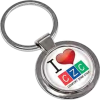 Die cast zinc keychain with round 1.75" x 1.5" poly dome... from ASI 52263...
