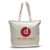 canvas. Full length top inside zippered pocket. Long self-fabric handles....