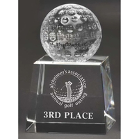 Award featuring an unattached glass golf ball available in three sizes.......