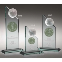 Tower award made of jade glass with a clear glass semi-sphere... from ASI...