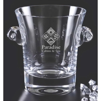 Glass ice bucket with curved handles and a sleek, tapered design.... from ASI...