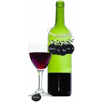Set of eight 3" chalkboard-style rewritable wine bottle charms.... from ASI...