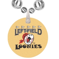 Necklace with baseball shaped beads and a customizable 2.5" white round......
