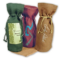 Jute/burlap wine tote with soft natural poly drawcord closure and flat......