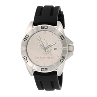 Men's and women's silver watch with black rubber strap, a second... from ASI...