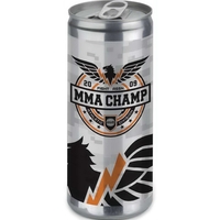 Eight ounces of sugar free caffeinated energy drink in silver pull-top......