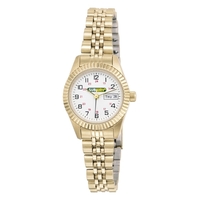 Gold tone watch with a stainless steel case, matching solid bracelet,... from...