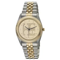Gold tone watch with rippled bezel, two-tone solid stainless steel...