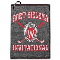 Premium jacquard golf towel measuring 16" x 24" with a sophisticated... from...