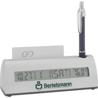 Clock with Business Card and Pen Holder