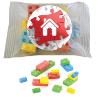 1.5 ounce bag of building block-shaped candies with full-color circular...