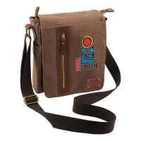 Cotton canvas tablet bag with leather accents and padded interior....