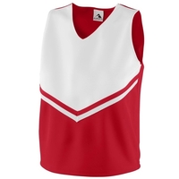 Ladies' 100% polyester double knit V-neck top with contrast upper panel......
