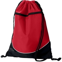 Nylon backpack with PVC coating, drawcord closure and zippered front...
