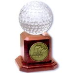 Crystal & Rosewood Golf Ball Trophy
