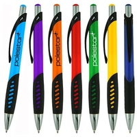Plastic plunger action ballpoint pen has a bold colored barrel with... from...
