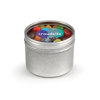 Silver round window tin with Jelly Belly (R) jelly beans.... from ASI 30270...