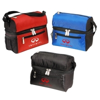 600D Nylon Dual insulated zippered compartments. Front zippered pocket, side...