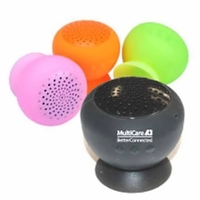 2.5" x 2" mushroom-shaped Bluetooth speaker with suction cup mounting and......