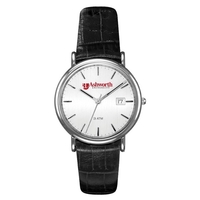 Men's and women's silver/leather watch with water resistance and a...
