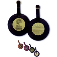 3" round leatherette bag tag with 2" Medallion.... from ASI 67961 Lorente LLC...