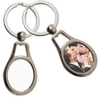 Chrome-plated oval shape key ring with large imprintable insert.... from ASI...