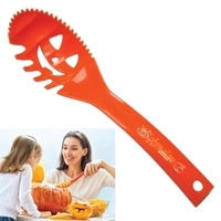 Pumpkin carving scoop with double-edged serrated spoon and reinforced curved...