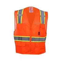 Vest Multi-Purpose Two Tone Mesh-Zipper 6 Pockets - Orange