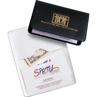 Business card holder has one opaque and one clear pocket.... from ASI 52550...
