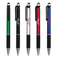 Plunger-action plastic ballpoint pen with soft rubber grip, black trim and......