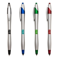 Dylan plunge-action plastic silver barrel ballpoint pen with hourglass barrel...