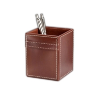 Brown rustic leather pencil cup with a protective felt bottom.... from ASI...