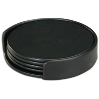 Classic Leather 4 Round Coasters with Holder