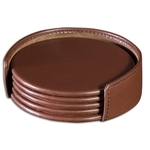 Classic Leather 4 Round Coasters with Holder