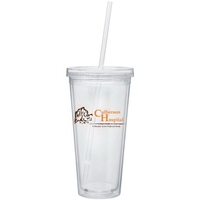 20 oz. Double wall plastic cup with straw