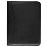 Black leather letter-size zip-around portfolio with a smart phone pouch,...