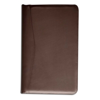 Chocolate brown leather legal-size zip-around portfolio with a smart phone...