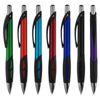 This plastic pen features a metallic colored barrel accentuated with a......