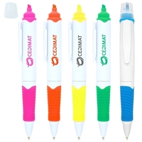 Dual white barrel highlighter and pen combo with color rubber grip... from...