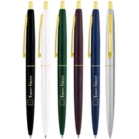 Solid color plastic pen with gold clip and trim. Plunger action.... from ASI...