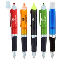 Translucent barrel highlighter and pen combo with rubber grip section.......
